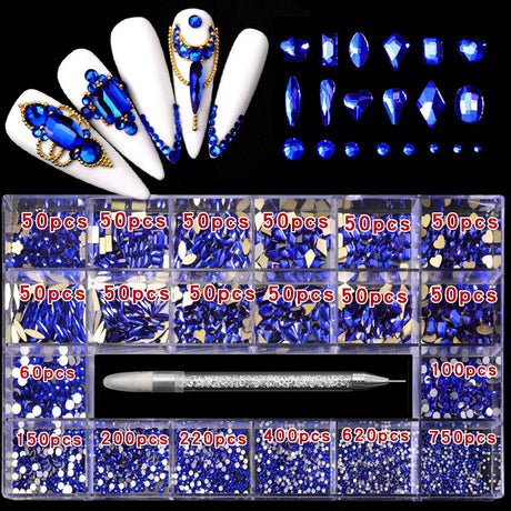 21 grid nail art diamond flat bottom glass diamond multi-style special-shaped diamond shiny nail rhinestone DIY nail art jewelry