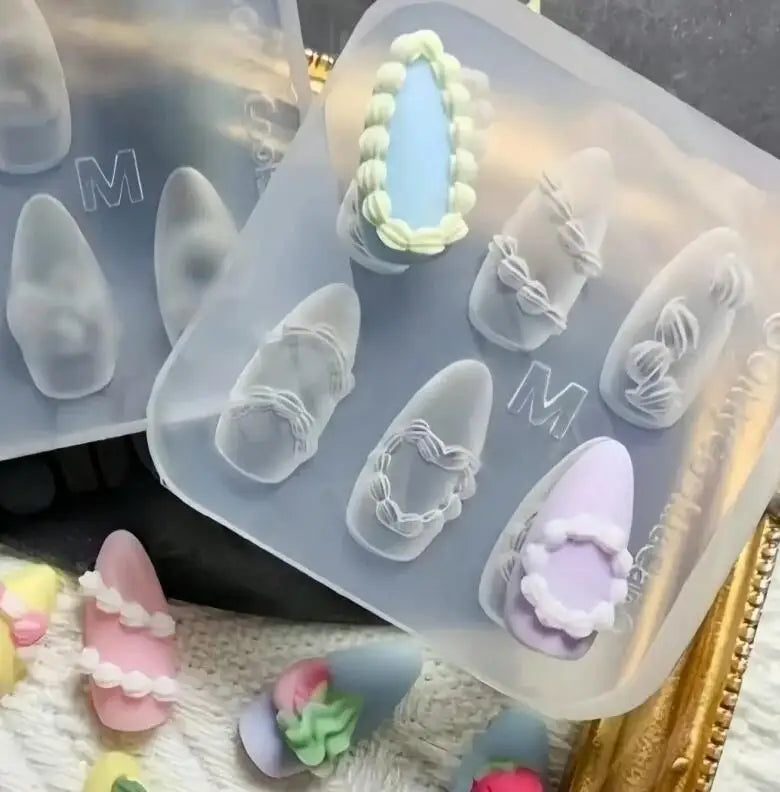 1Pcs Cake Cream Lace Heart Silicone Nail Mold Sweet Y2K Nail Art Decorations Template DIY Design Transparent Manicure Stencils 1
