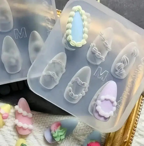 1Pcs Cake Cream Lace Heart Silicone Nail Mold Sweet Y2K Nail Art Decorations Template DIY Design Transparent Manicure Stencils 1