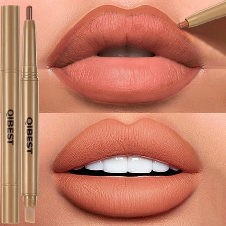 Double Head Black Lip Liner&Brush Pen Mist Matte Velvet Contour Tint Lipstick Pencil Long Lasting Nude Brown Natural Lip Makeup
