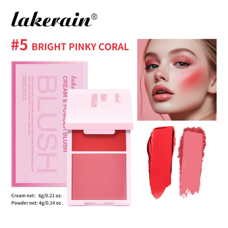 Cream&Powder Blush Palette Natural Long-lasting High Pigment Blush Makeup Contour Powder Beauty Peach Pink Korean Makeup Blush