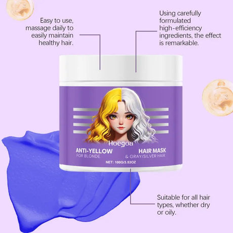 100ml Purple Hair Mask Deep Conditioner For Blonde, Silver And Gray Hair, Keratin Hair Mask Nourish Repair Damaged and Dry Hair
