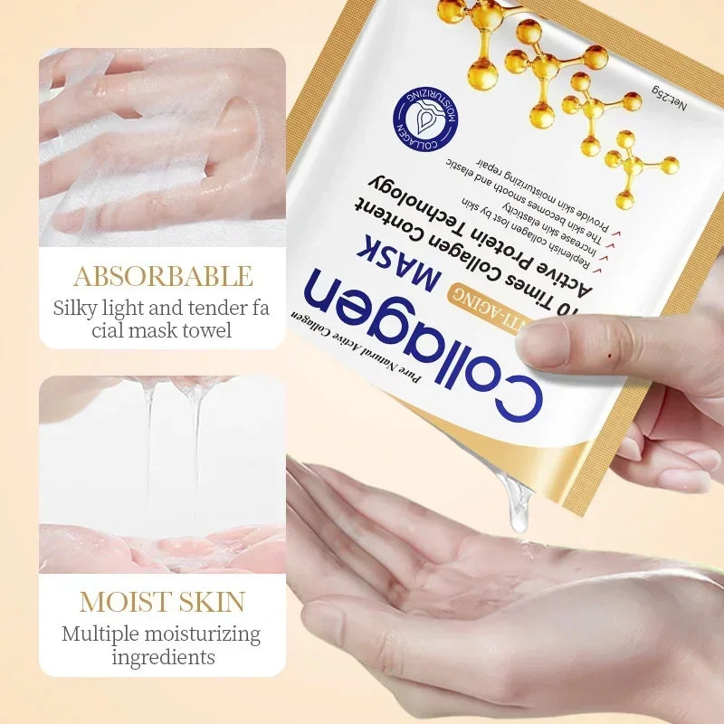 10pcs SADOER Collagen Anti Wrinkle Face Mask Moisturizing Anti aging Repair Brightening Facial Masks Skin Care