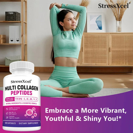 Multi Collagen Peptides Capsules, Type I II III V X, Biotin, Anti-Aging Skin, Hair, Nails, Joints, Gut & Immunity Support