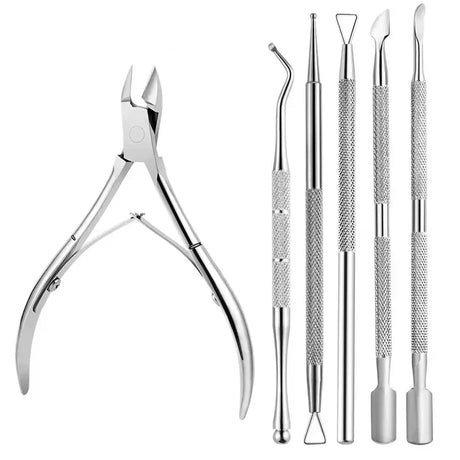 1/3/5/6Pcs Nail Professional Stainless Steel Nail Cutter Scissor Nippers Cuticle Pusher Remover Nail Care Manicure Tools Kits