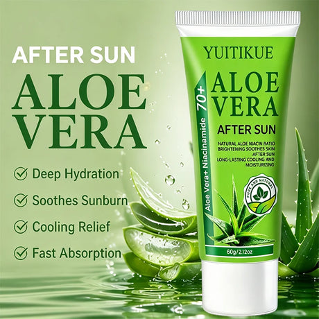 YUITIKUE 70+ Aloe Vera Niacinamide After Sun Gel Cooling Soothing Long Lasting Moisturizer For Face Body Sun Exposed Skin 60g