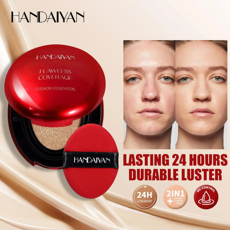 Long Wear Air Cushion Foundation Natural Finish Whitening Concealer Oil Free Makeup Base for Women Lightweight Cover