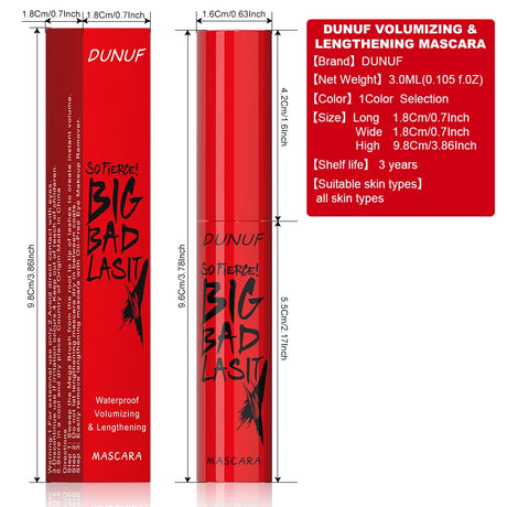 DUNUF Long-Lasting Mascara 1 Pcs Waterproof Sweat-Proof Non-Smudging Thin Thick Curling Beginner Friendly Makeup Product