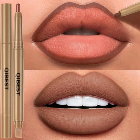 Double Head Black Lip Liner&Brush Pen Mist Matte Velvet Contour Tint Lipstick Pencil Long Lasting Nude Brown Natural Lip Makeup