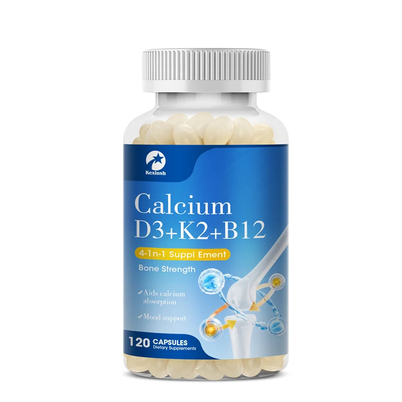 Kexinsh Vitamin D3K2 Capsules Vb12 Calcium Support Calcium Absorption Bone Teeth Heart Brain Health Joints Immune Function