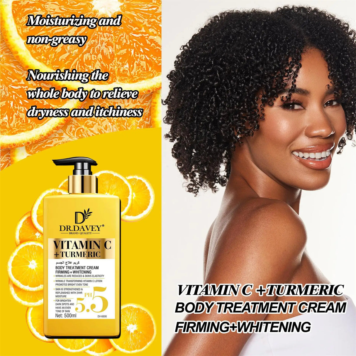 Vitamin C+Turmeric Body Lotion Brightening Cream. Anti-aging cream for age spots, dark spots on face, hands, body. Large 500ml