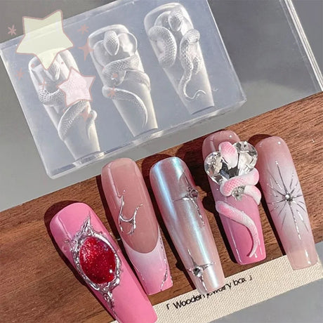 1/3 Pcs 3D Snake Nail Silicone Carving Mold DIY Decoration Art Beauty Charm Template UV Gel Manicure Supplies