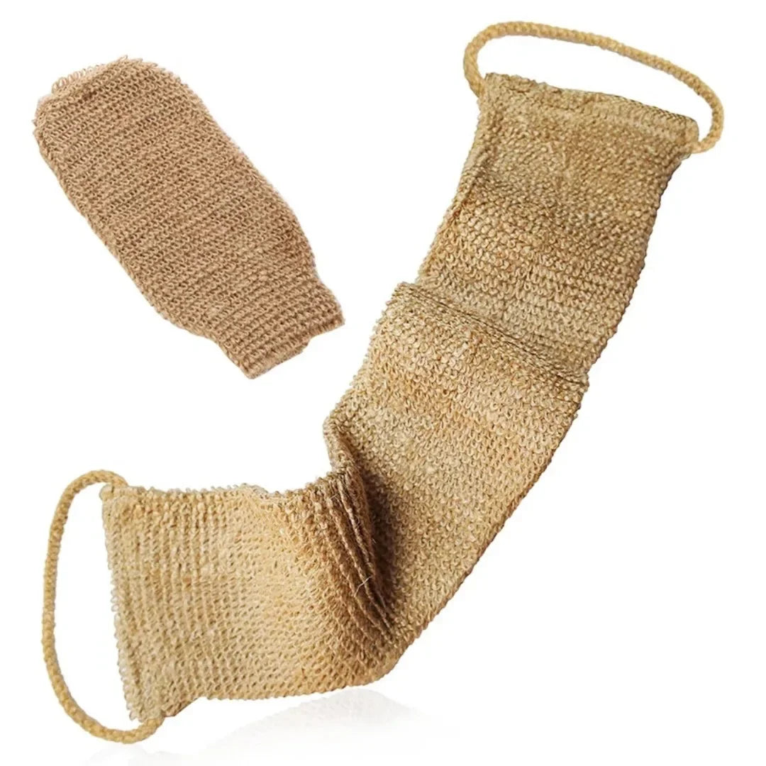Hemp Back Scrubber Bath Towel Exfoliating Loofah Body Scrubber Back Strap with Glove for Back Shower Washcloth Body Cleaning Kit