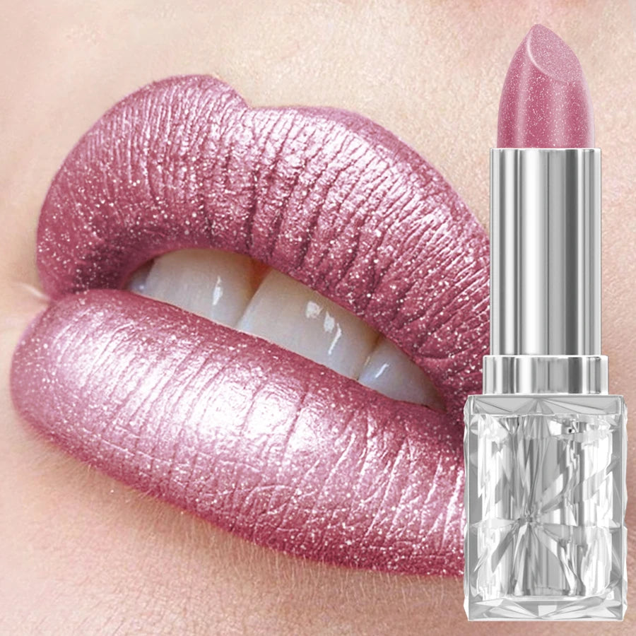 Metallic Glitter Lipstick 3 Color Waterproof Lip Balm Red Long Last Lip Tint Matte Lip Makeup Gifts Shiny Lip Gloss Cosmetic