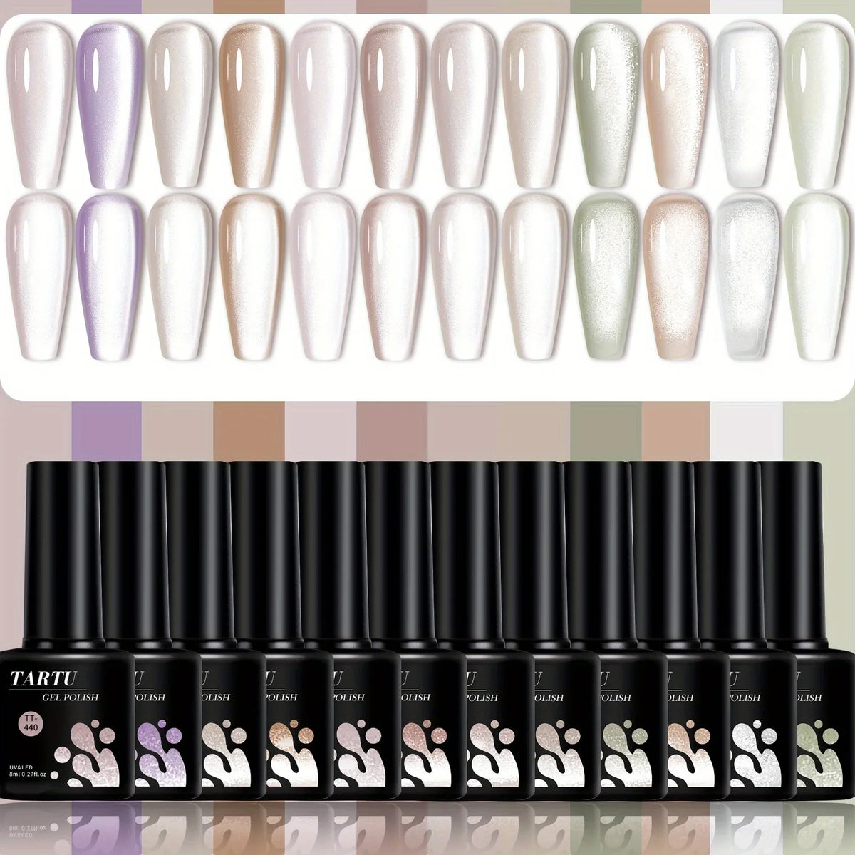 TARTU 12pcs 8ml Cat Eye Gel Nail Polish Set, Nude Pink Red brown Glitter Gel Polish Kit, Soak Off Uv/Led, Nail Art DIY At Home