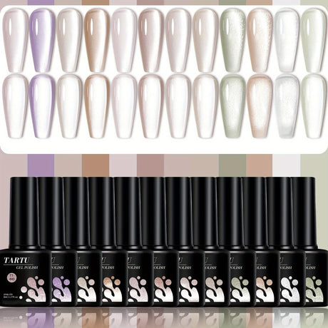 TARTU 12pcs 8ml Cat Eye Gel Nail Polish Set, Nude Pink Red brown Glitter Gel Polish Kit, Soak Off Uv/Led, Nail Art DIY At Home