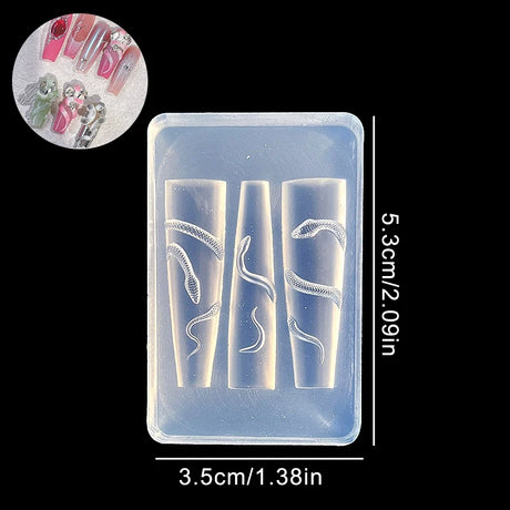 1/3 Pcs 3D Snake Nail Silicone Carving Mold DIY Decoration Art Beauty Charm Template UV Gel Manicure Supplies