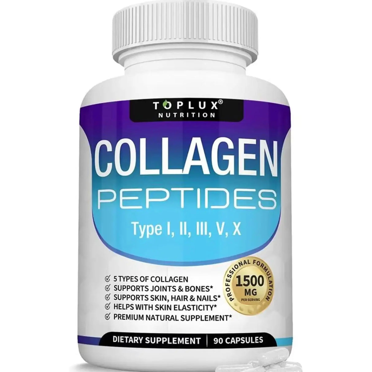 Multi Collagen Peptides Capsules 1800mg Type I,II,III,V,X Hydrolyzed Protein Collagen Complex for Skin, Hair, Nails, Joint