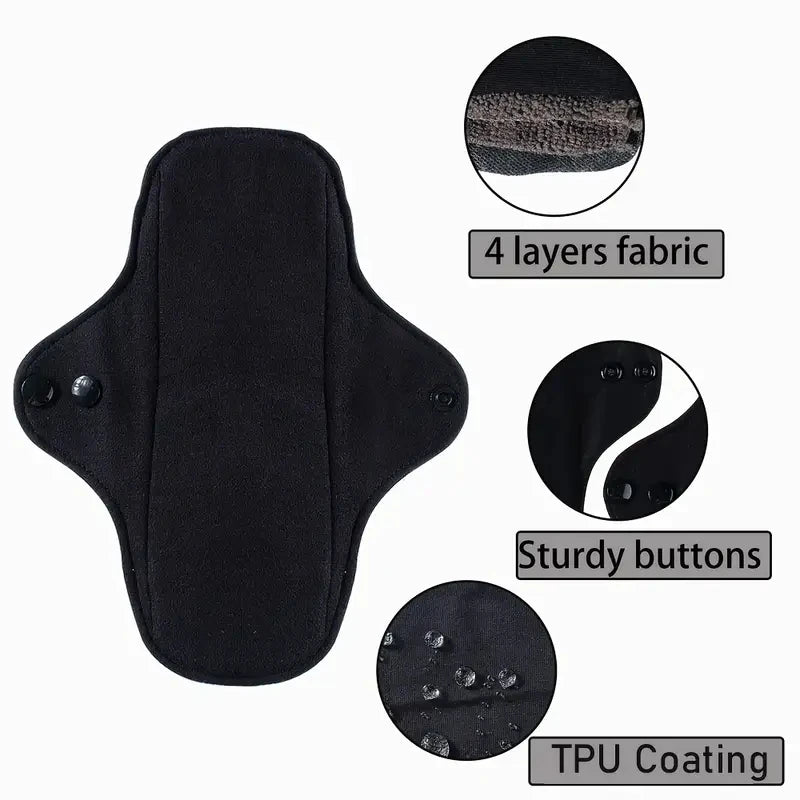 3Pcs Black Pure Cotton Reusable Menstrual Pads Reusable Sanitary Waterproof Cloth Pads For Heavy Flow Large Sanitary Pads Set