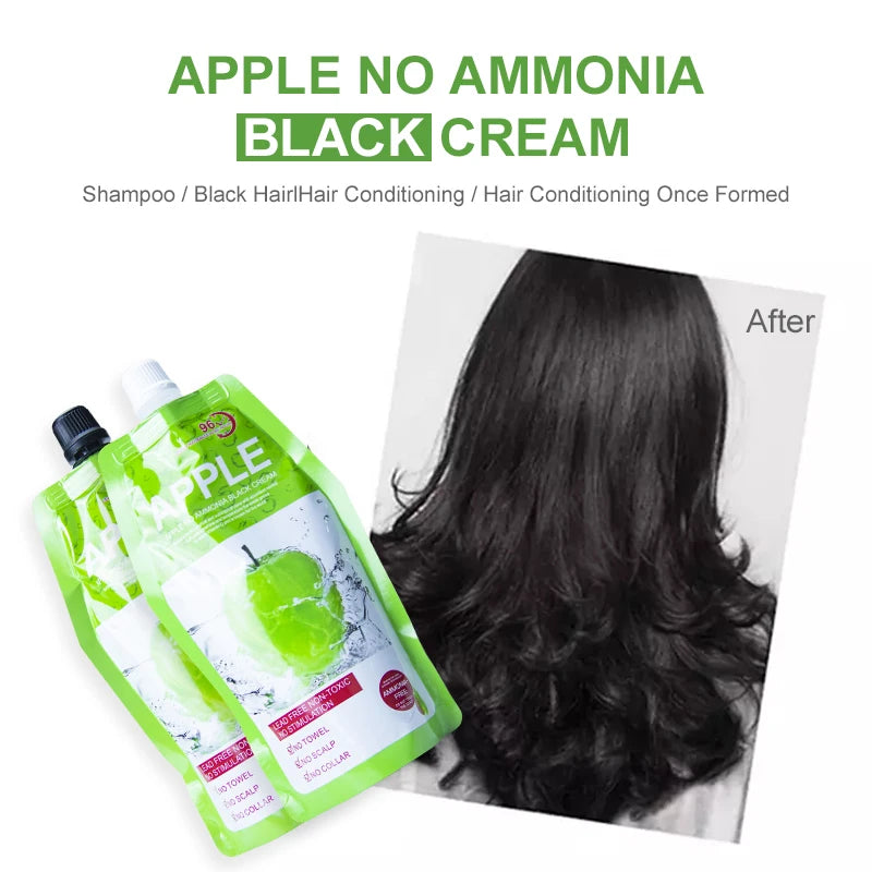 Natural 500ml*2/Pack Apple Hair Color Cream Ammonia Free100% Gray Hair Coverage Apple Hair Color Black Hair Dye Shampoo for Men