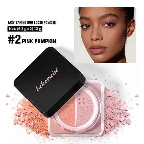 2 in 1 Bake Loose Powder Brightening&Correcting Duo Brightening Correcting Blurred Pores Matte LongLasting Setting Powder Makeup