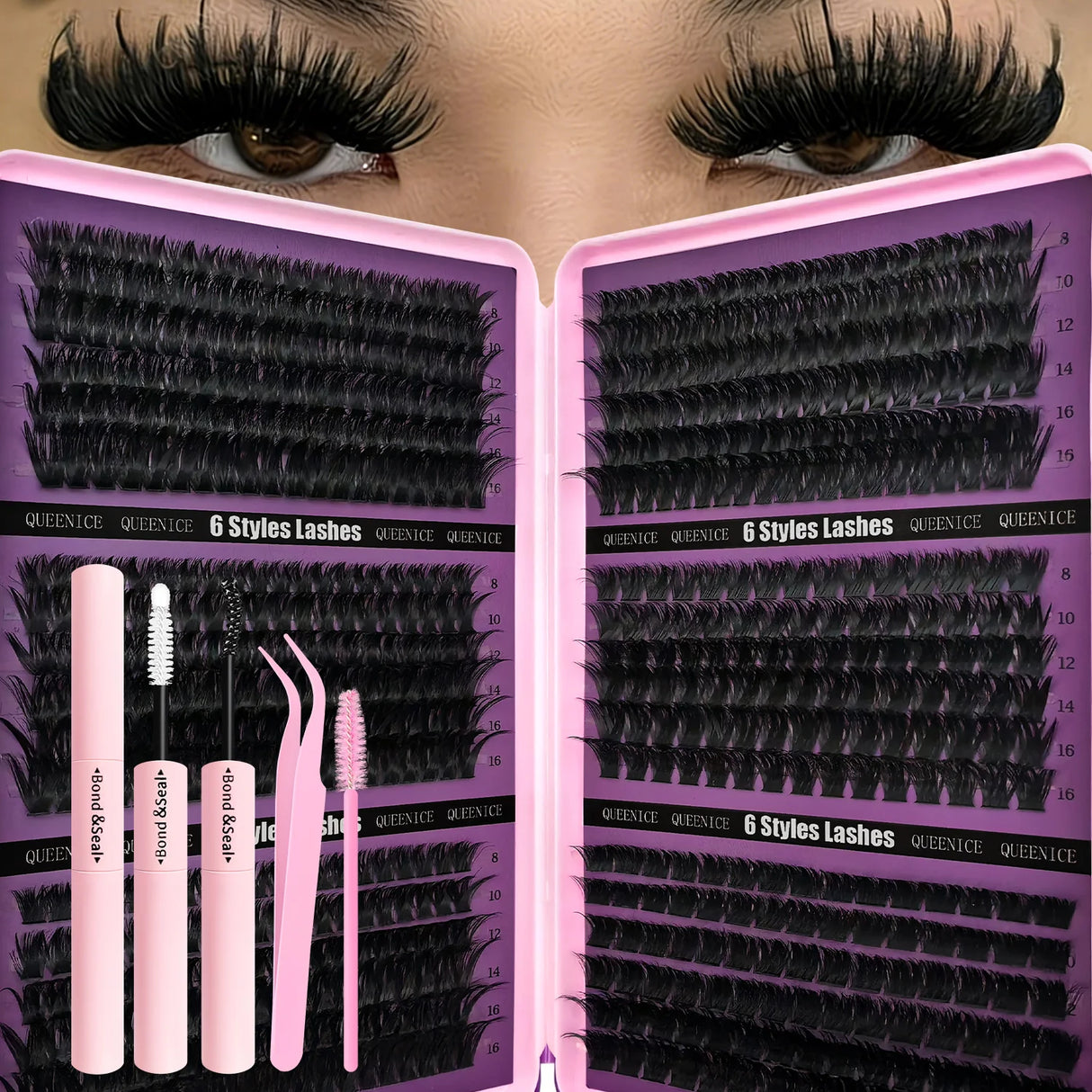 600pcs DIY Eyelash Clusters Kit - 60D 80D 100D 150D, 10-18mm Length Mix | Thick Natural Reusable False Lashes for Doll