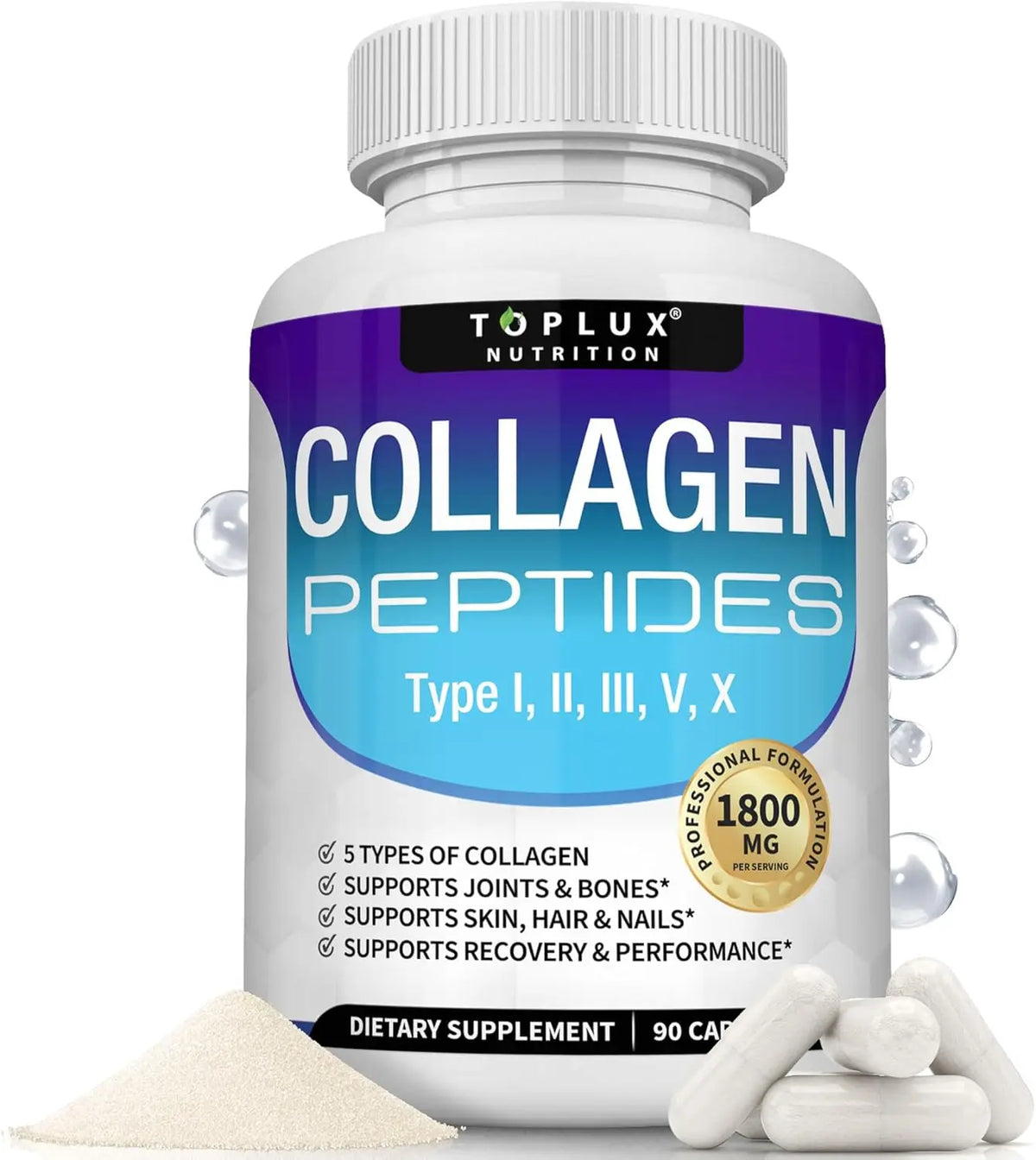 Multi Collagen Peptides Capsules 1800mg - Hydrolyzed Protein Collagen Complex Pills Promotes Skin & Hair , Joint for Men Women