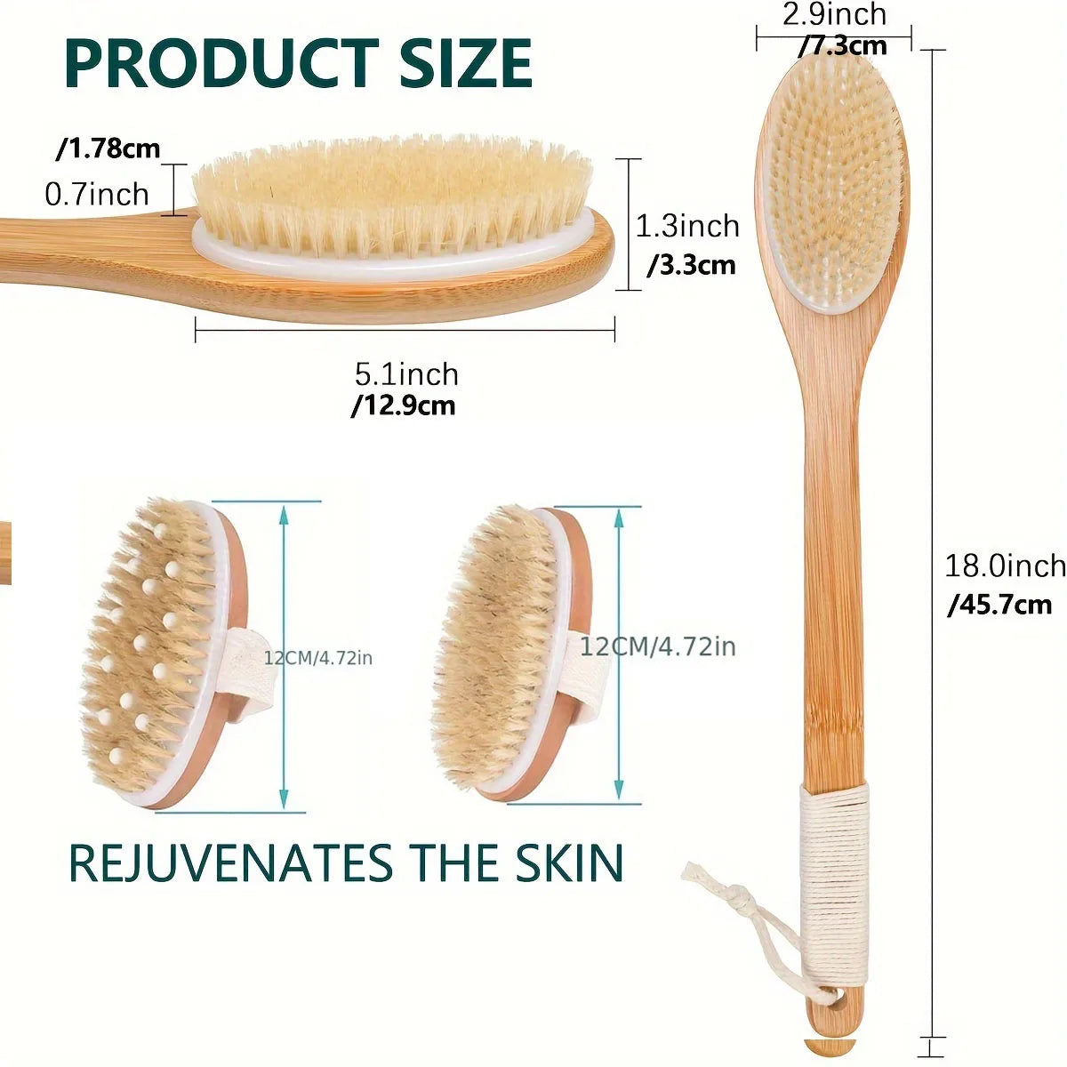 Body Dry Brush, Hard Shower Brush, Exfoliator, Male and Female Bath Tool, Used for Wet or Dry Brushing, Long Handle