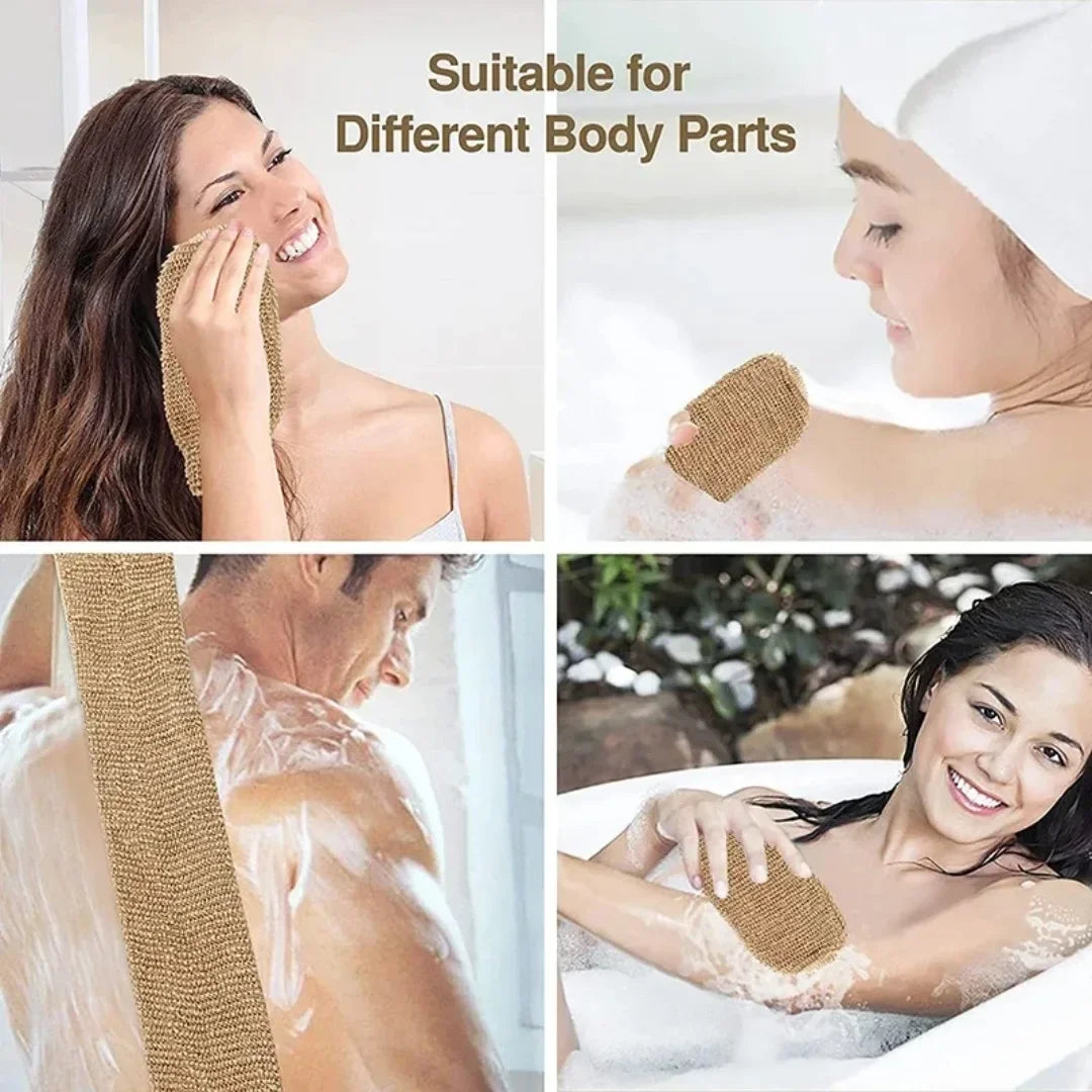 Hemp Back Scrubber Bath Towel Exfoliating Loofah Body Scrubber Back Strap with Glove for Back Shower Washcloth Body Cleaning Kit