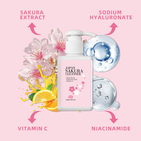 JAPAN SAKURA CLEANSER - Deep Pore Cleansing Cherry Blossom Cleanser for All Skin Types, Daily Morning & Night Skincare Routine