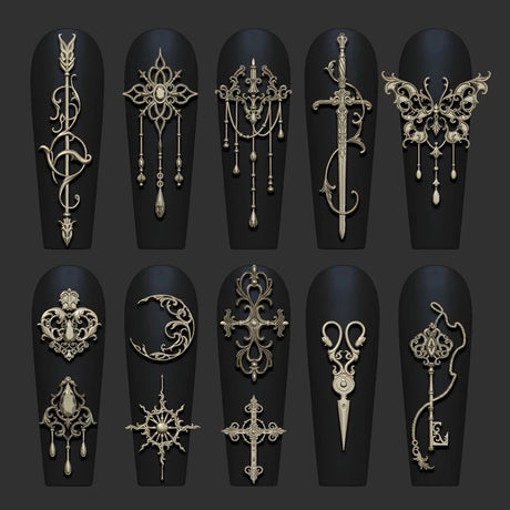 3D Baroque Pattern Gel Nail Art Mold Butterfly Moon Resin Sword Molds for Manicure Accessories Supplies Arrow Silicone Mold