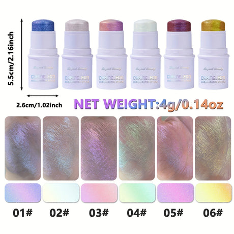 Chameleon Holographic Glitter Shimmer Highlighter Stick, Makeup for Face and Body, Color Changing Glitter Stick Under Light