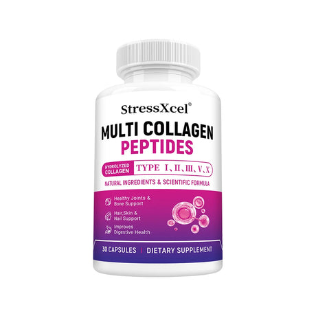 Multi Collagen Peptides Capsules, Type I II III V X, Biotin, Anti-Aging Skin, Hair, Nails, Joints, Gut & Immunity Support