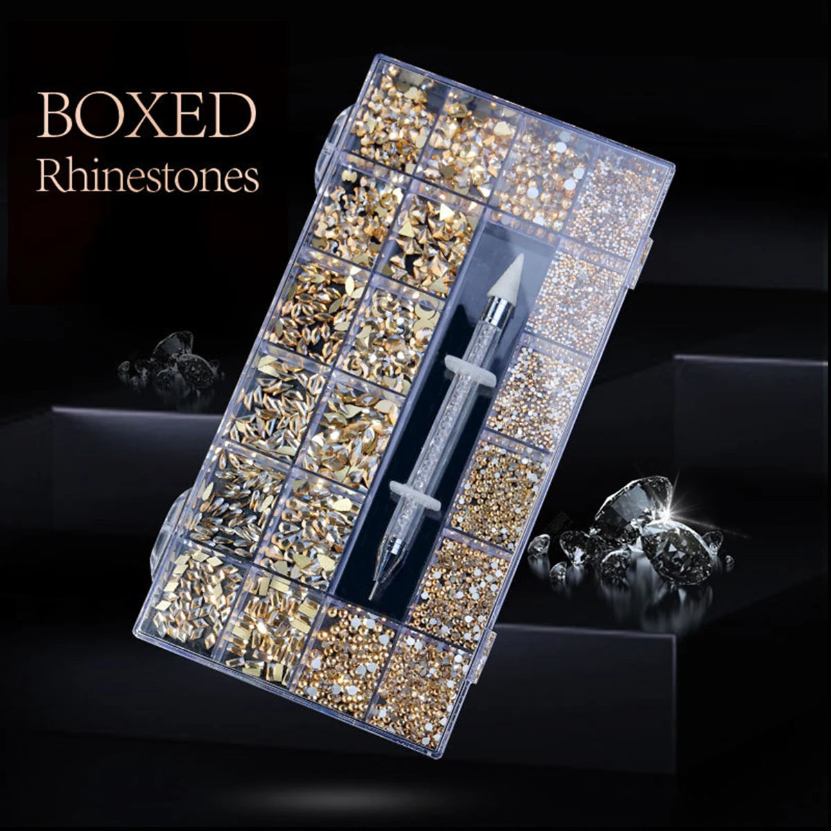 21 grid nail art diamond flat bottom glass diamond multi-style special-shaped diamond shiny nail rhinestone DIY nail art jewelry