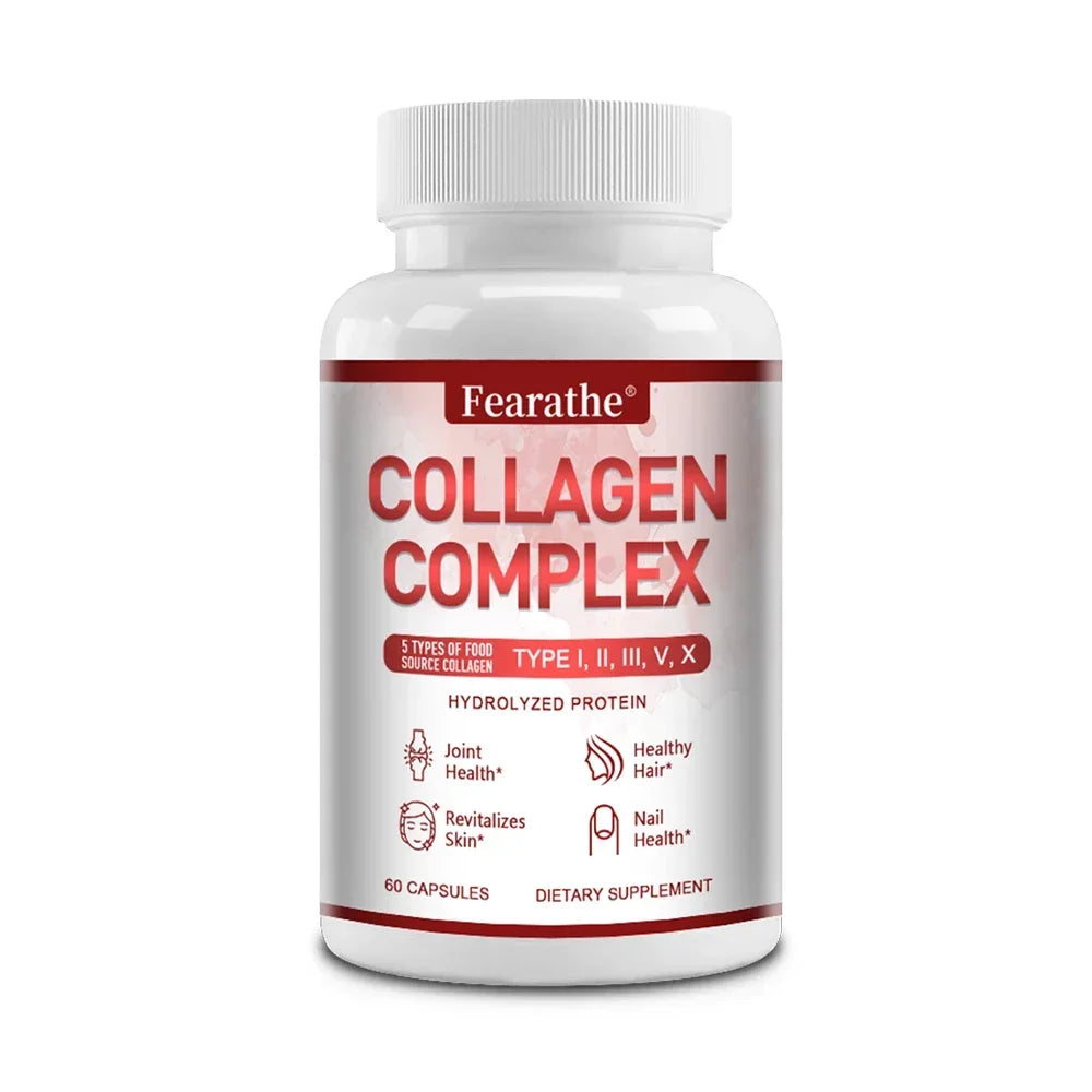 Multi-Type Collagen Complex Capsules, Natural Collagen Peptides Supplement, Support Skin Radiance, Hair, Nail & Joint Health