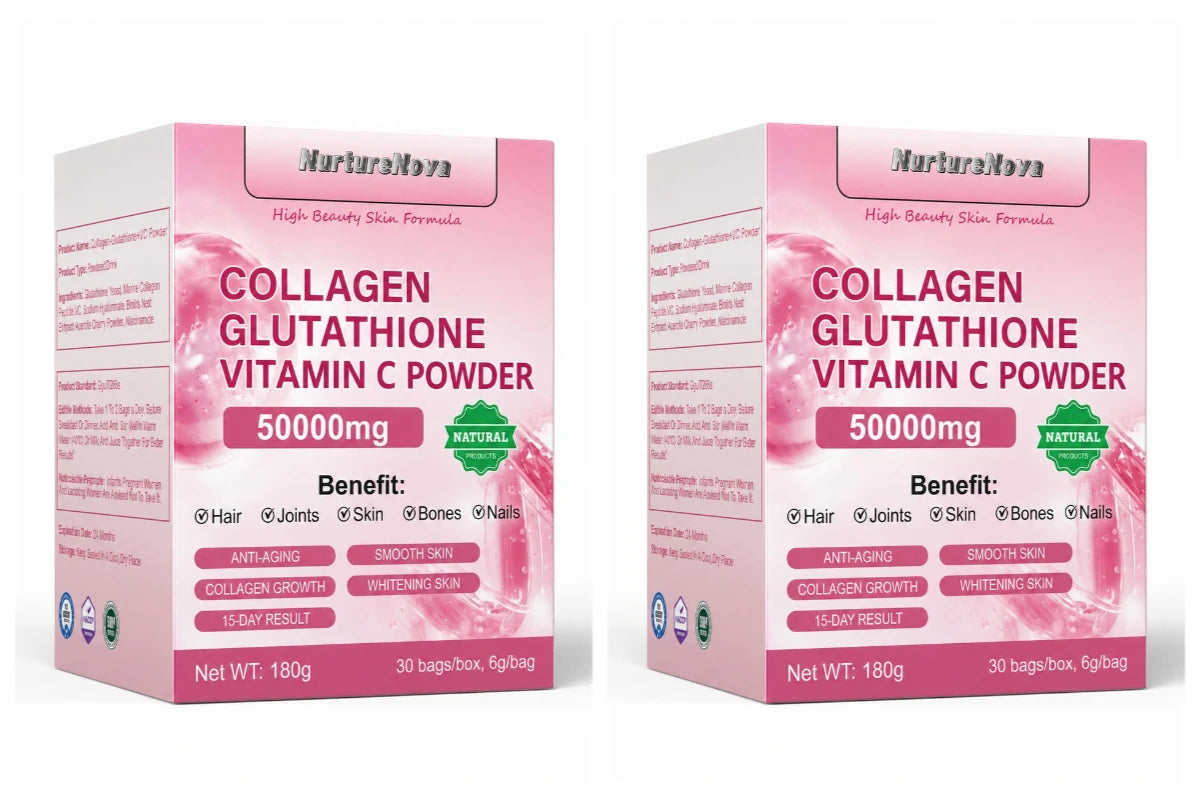 Collagen Peptides Glutathione Vitamin C Powder 30 Sachets, Marine Collagen Drink Mix Antioxidant Wellness Support