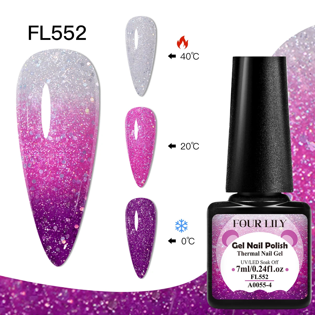 FOUR LILY 7ml Thermal Nail Gel Polish 3 Colors Changing Semi Permanent Soak Off UV/LED Nail Supplies Gel for Manicure Design