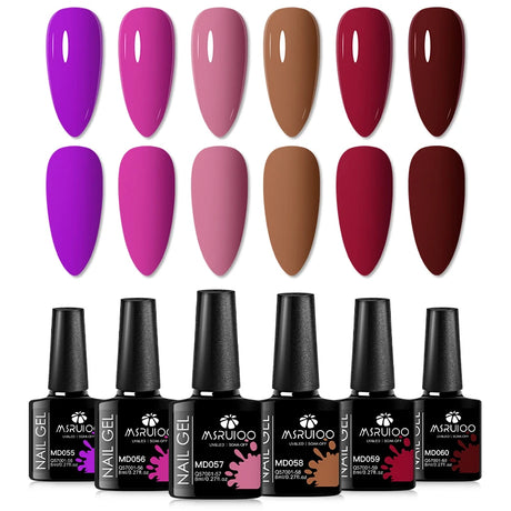6pc All-Season Colors Gel Nail Polish Set UV LED Soak Off Nail Art Supplies Semi Permanent DIY Manicure Salon Nails Design