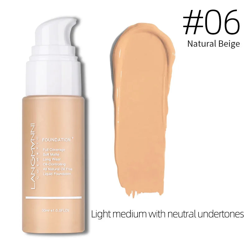 Langmanni 30ml Matte Face Foundation Cream Waterproof Liquid Foundation Oil Control Cover Base Concealer Makeup Cosmetics
