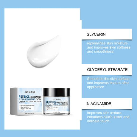 Hydrating Face Moisturizer with Niacinamide Hyaluronic Acid Retinol Repair Skin Barrier Day Night Long-Lasting Hydration Cream
