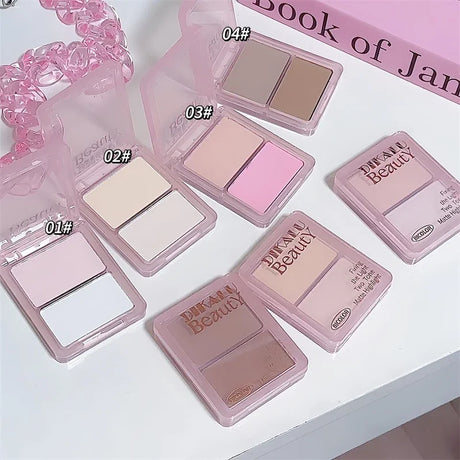Two-tone Highlight Contour Palette Matte White Highlighter Grey Brown Nose Shadow Face Contouring Bronzer Brighten Powder Makeup