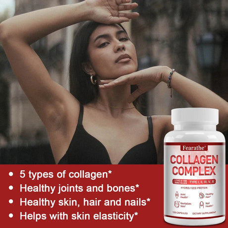 Multi-Type Collagen Complex Capsules, Natural Collagen Peptides Supplement, Support Skin Radiance, Hair, Nail & Joint Health