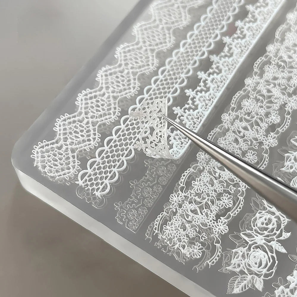 1Pcs 3D Lace Rose Silicone Nail Art Molds Hollow French Checkered Charms Nails Templates DIY Sexy Elegant Laces Manicure Mold Tr