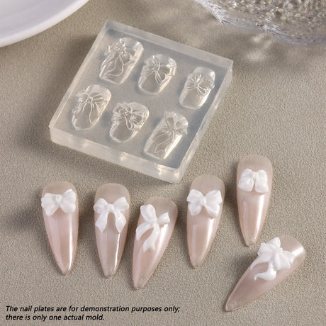 Lace Bowknot Nail Art Mold, French Manicure Silicone Stencil for DIY Nail Decoration, Nail Design Tool, Nail Printing Template