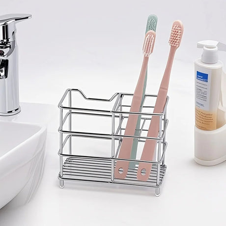 5-Slot Stainless Steel Toothbrush Holder - Space-Saving Freestanding Design, No Installation Required, Ideal for Bathrooms