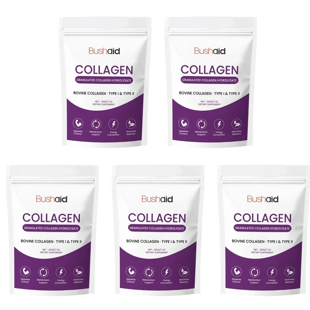 BushAid Collagen Peptide Powder, Bovine Type I & Type II Collagen, Granulated Hydrolysate, Easy To Mix, 200g 30 Servings