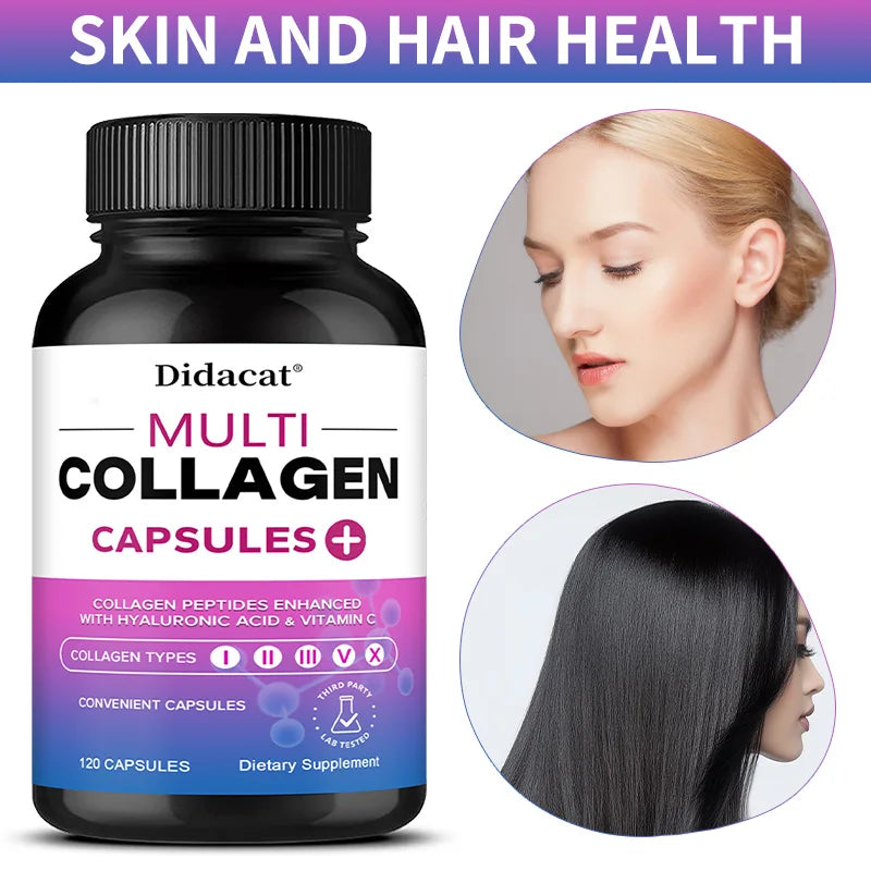 Multi Collagen Capsules with Hyaluronic Acid & Vitamin C, Support Cardiovascular, Skin Hair Nail Joint Bone & Digestive Wellness