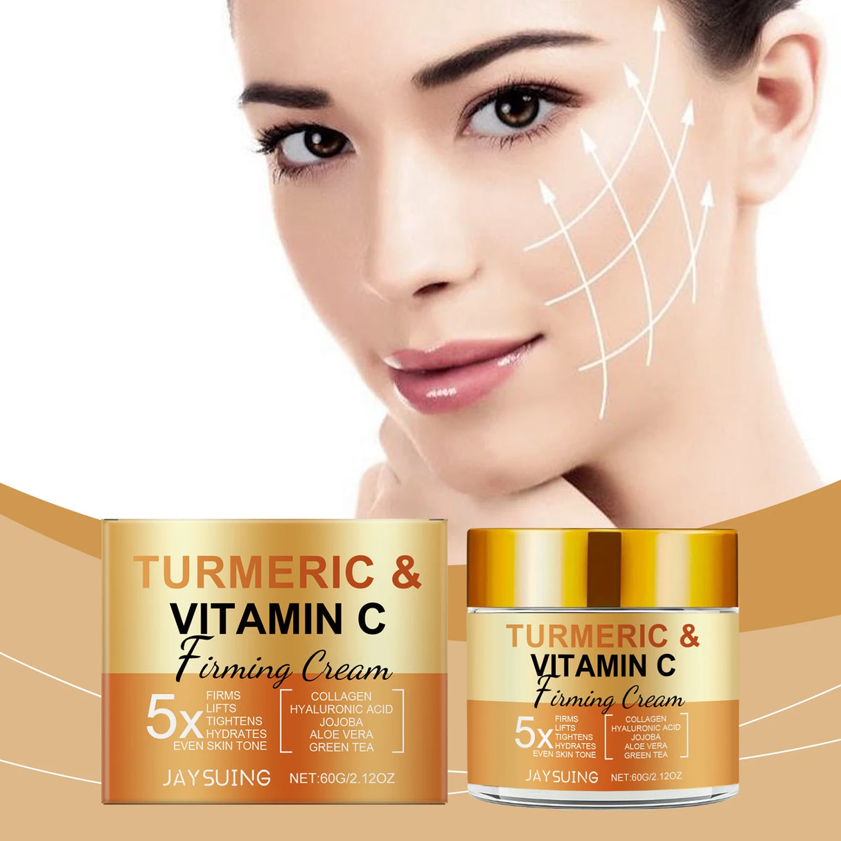 Turmeric Vitamin C Firming Face Cream Anti-Aging Remove Wrinkles Improve Dullness Moisturizing Smoothing Brighting Facial Cream