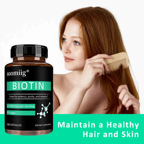 Vegan Biotin Supplement 5000 Mcg, Hair, Skin, Nails and Supports Normal Brain Function and Cognitive Abilities - 120 Capsules