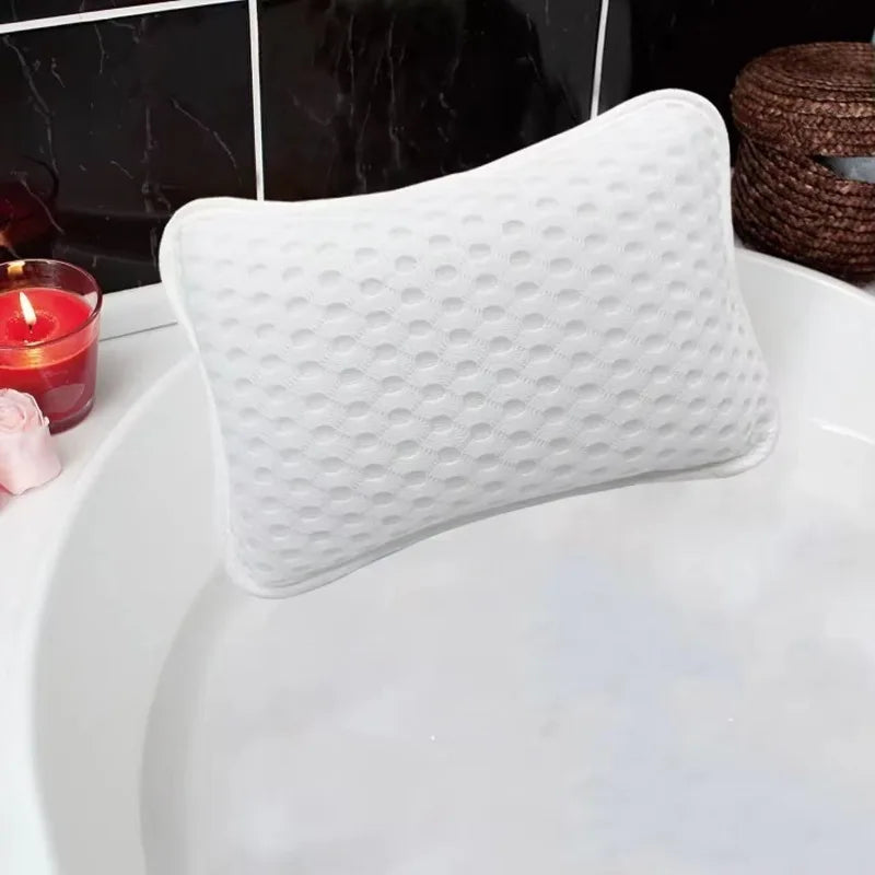 Bath Pillow with Easy-Dry Hook, Neck Support, 2 Anti-Slip Suction Cups